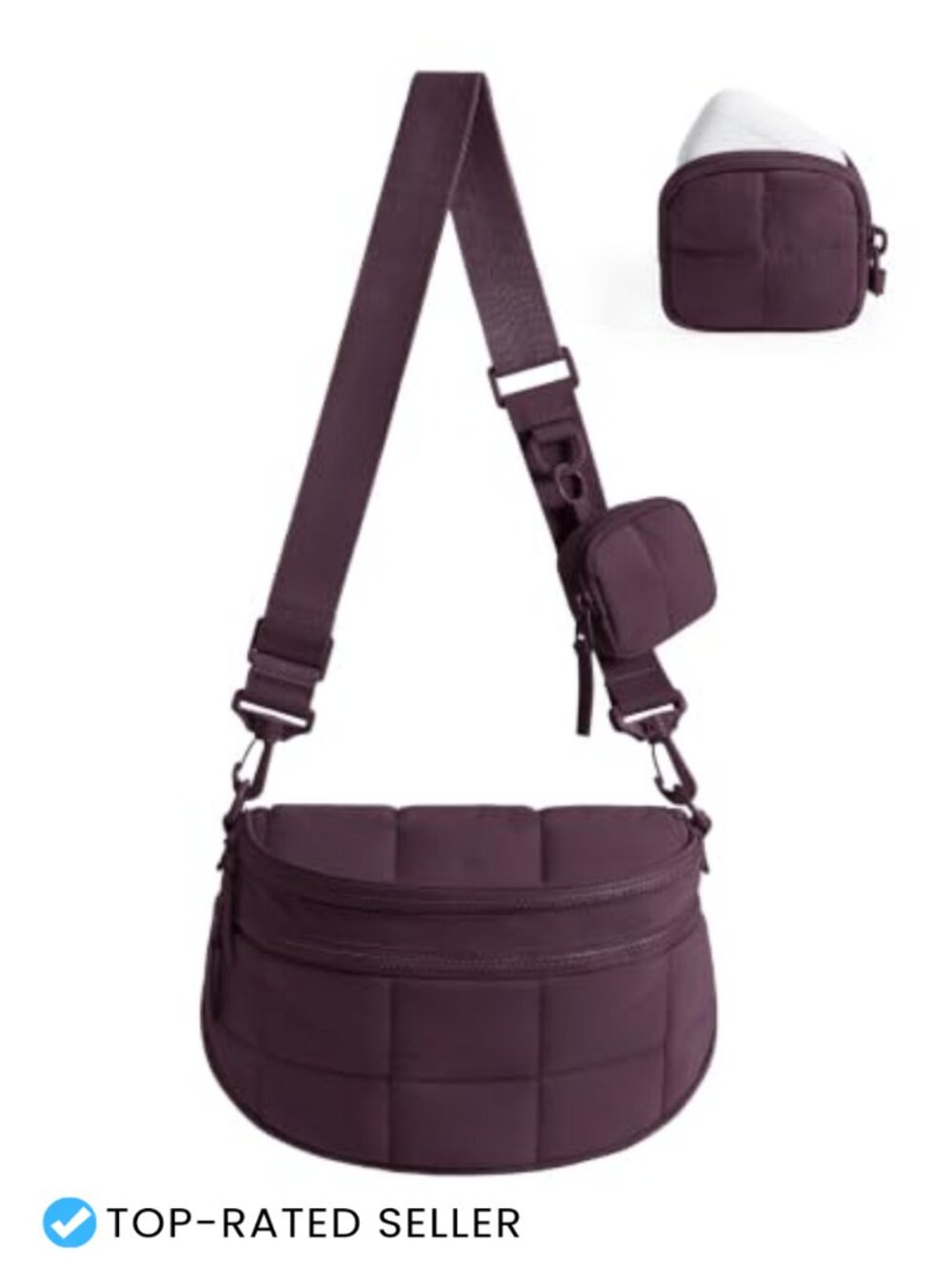 Quilted Nylon Puffer Crossbody Bum Bag with Detachable Pouch